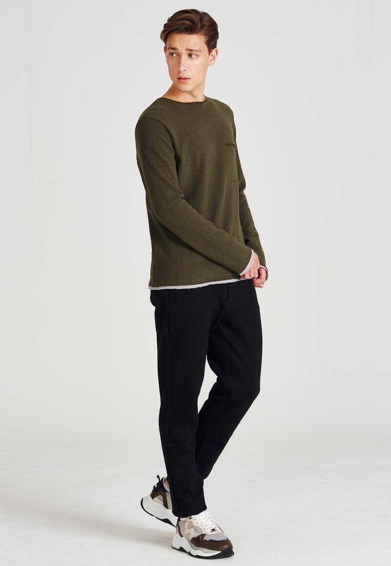 Sweater EMIL aus recycelter Baumwolle - Dark Olive