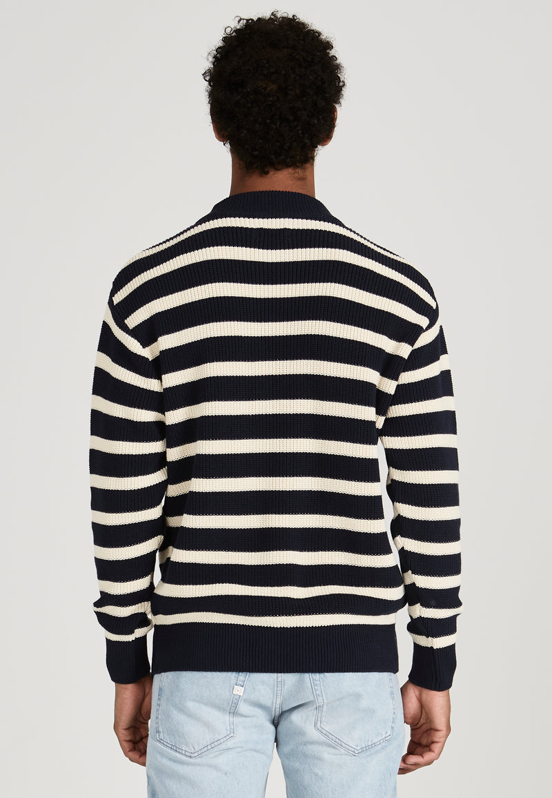Givn Berlin Strickpullover TIAGO aus Bio-Baumwolle Sweater Midnight Blue / White (Stripes)